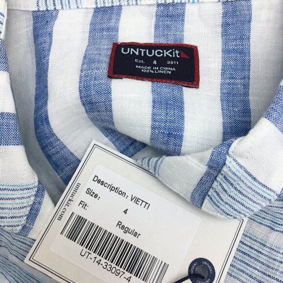 New UNTUCKit Women's Linen Shirt Blue White Stripe Vietti Button Up size 4 - Picture 3 of 7